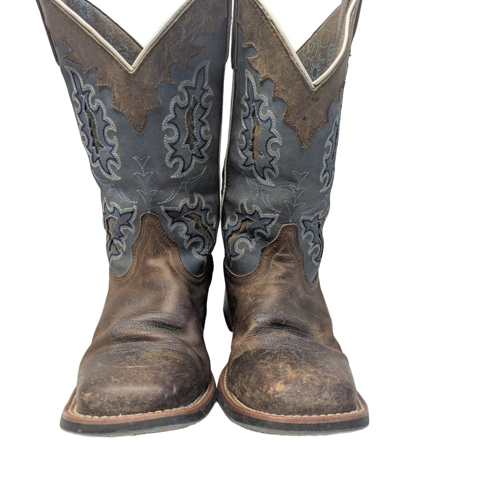 Laredo Women 5666 Isla Inlay Embroidery Square Toe Cowboy Blue Boot Size 8.5 - Picture 3 of 8